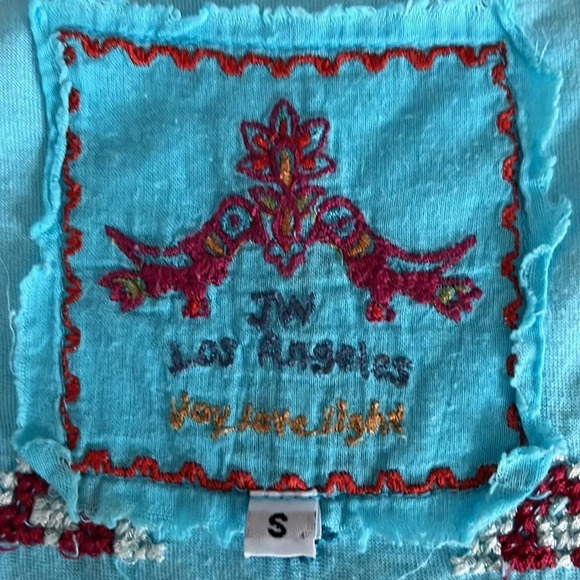 Johnny Was Cross Stitched Tunic Length Tank Top Raw Hem in Blue - Size Small - Picture 4 of 11